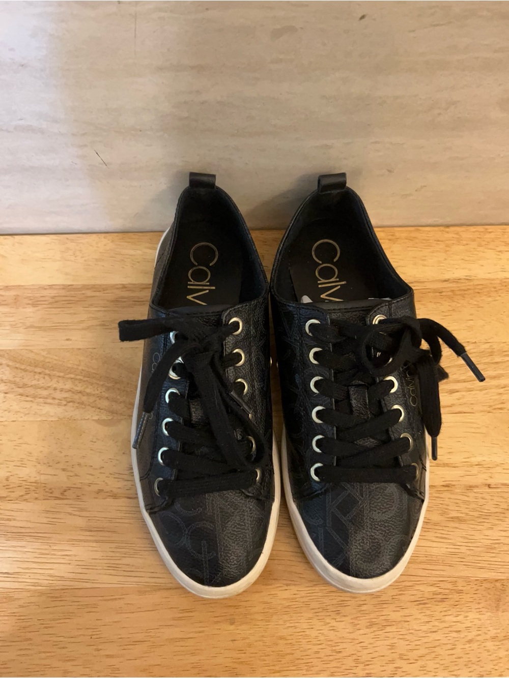 Calvin Klein Michaela Black Monogrammed Fashion Lace-Up Sneakers
